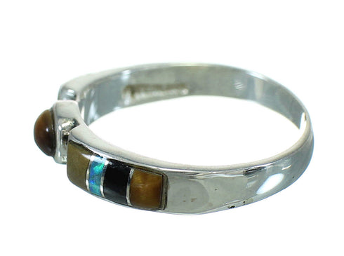 Southwest Genuine Silver Multicolor Inlay Ring Size 7-1/4 QX70725